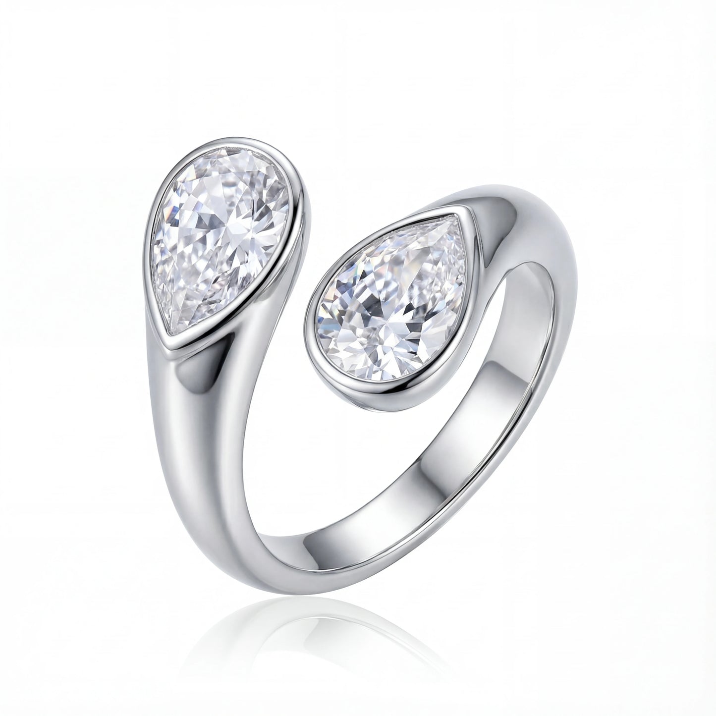 SHORE RING טבעת פתוחה יוקרתית מפלדת אל-חלד עמידה במים עם זרקונים נוצצים מבית Lidi.