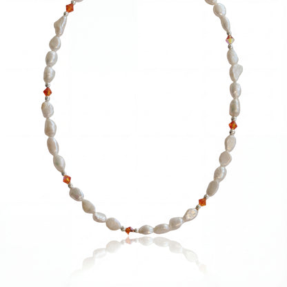 שרשרת ALAMOR APROL כסף 925 עם פניני מים מתוקים וחרוזי סברובסקי כתמתמים, עבודת יד מבית Lidi.