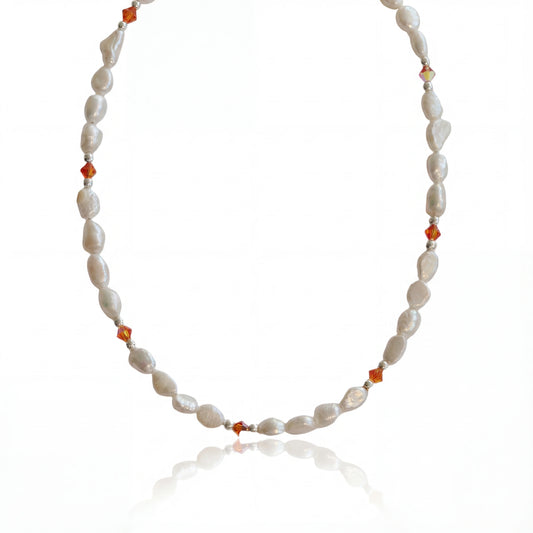 שרשרת ALAMOR APROL כסף 925 עם פניני מים מתוקים וחרוזי סברובסקי כתמתמים, עבודת יד מבית Lidi.