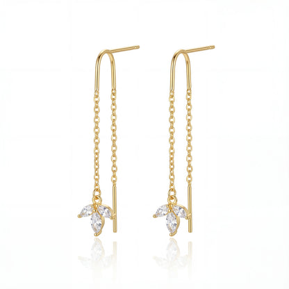 עגילי SARAI EARRINGS יוקרתיים מבית Lidi, בציפוי זהב 2 מיקרון עם תליון זרקון קלאסי נוצץ. עיצוב אלגנטי לכל אירוע.