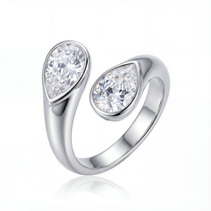 SHORE RING טבעת פתוחה יוקרתית מפלדת אל-חלד עמידה במים עם זרקונים נוצצים מבית Lidi.